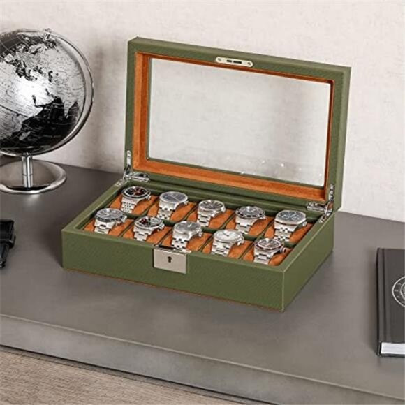 10 Slot Leather Watch Box Luxury Case Display Jewelry Organizer - Picture 2 of 7